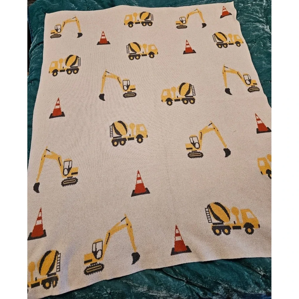 Vertex Industries Construction Truck Cotton Knit Baby Blanket Excavator 40 X 32